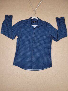 Jones New York Signature Men's Slim Fit Shirt Blue Geo Print Medium 15-15.5 32/3